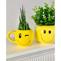 Smiley Gesicht Tasse Kaffeetasse Retro 90Er Jahre Y2K Dekor, Gelbes Lächeln Emoji Keramik Schreibtisch Organizer, Stifthalter Schmuckschale von ChosenKindVintage