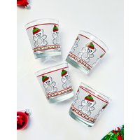 Teddybär Weihnachtsgläser, Lowball Rocks Gläser Goldrand, Seltene Vintage Holiday Libbey 4Er-Set, Weihnachtsferien Barware von ChosenKindVintage