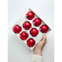 Vintage Rote Glas Weihnachtsverzierungen, Mcm 8Er Set, Baumschmuck, Runde Glühbirnen von ChosenKindVintage