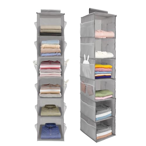 Chostky 2Pack Hängende Kleiderschrank Storage Organizer, 6 Regale Kleidung hängende Lagerung Regale Kleiderschrank Veranstalter faltbar Einheit mit 18 Seitentaschen für Haus Schlafzimmer Kleidung von Chostky