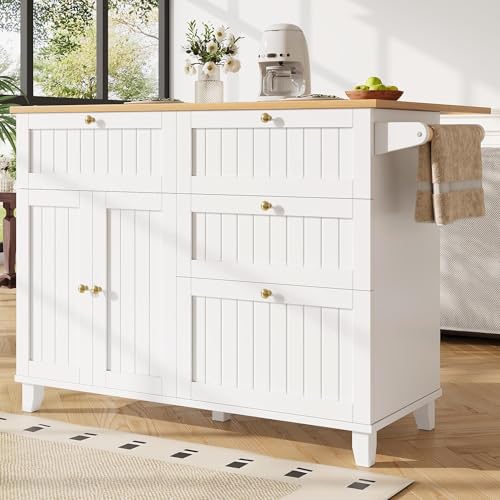 ChouTangYu Küchenschrank mit Klappbarer Tischplatte, 120x90x65cm, Rollbar, Schwarz mit Holzplatte, 2 Schubladen, Seitliche Aufbewahrungsregale,Multifunktionale Esstisch mit Speicherraum (White B) von ChouTangYu
