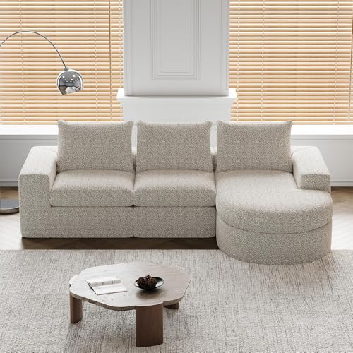 ChouTangYu L-Form Modulares Sofa-Set, 251x160x81 cm, Chenille-Bezug, vollständig komprimiert und ohne Gestell, Schaumstoffpolsterung mit gebogenem Chaiseteil (Beige) von ChouTangYu