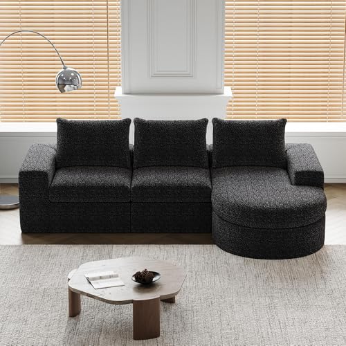ChouTangYu L-Form Modulares Sofa-Set, 251x160x81 cm, Chenille-Bezug, vollständig komprimiert und ohne Gestell, Schaumstoffpolsterung mit gebogenem Chaiseteil (Black) von ChouTangYu