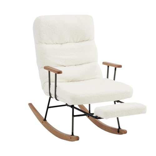 ChouTangYu Schaukelsessel mit 5 Liegepositionen, 100 cm Höhe, 58 cm Sitzbreite, Verstellbare Fußstütze, Stabiler und rutschsicherer Liegefunktion, Loungesessel, Weiß von ChouTangYu