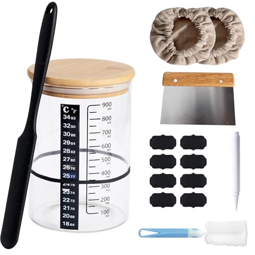 Chovbe 13 Stück Sauerteig Starter Set – 32oz Sauerteig Glas mit Thermometeraufkleber, Spatel, Teigschaber, Sourdough Starter Kit, Reusable Brot Backen Zubehör Chovbe 13 Stück Sauerteig Starter Set – 32oz Sauerteig Glas mit Thermometeraufkleber, Spatel, Teigschaber, Sourdough Starter Kit, Reusable Brot Backen Zubehör von Chovbe