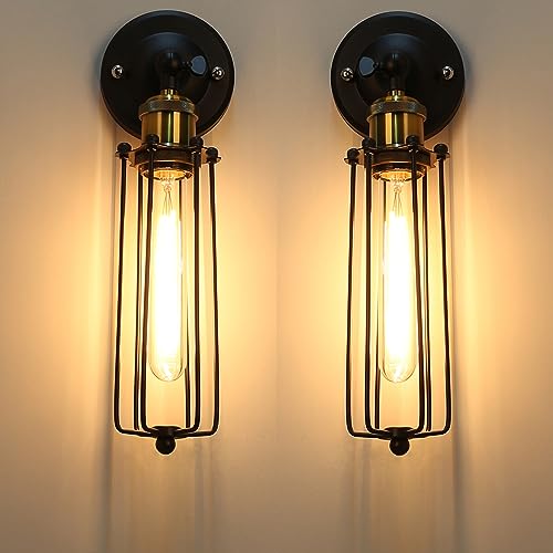 2PC E27 Retro Wandleuchte Cage E27 Wandlampe Industrielampe Vintage Loft Entwurf Art Lampe LED Wandbeleuchtung Hängeleuchte Käfiglampe von Chrasy