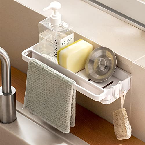 Chrasy Küchenspüle Caddy Organizer, Schwammhalter mit Ablaufschale für Spülbeckenstopfen, Schwämme, Geschirrtuchaufbewahrung, Multifunktions-Wandregal für Küche Badezimmer von Chrasy