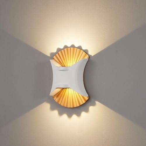 Chrasy Modern Wandleuchte Innen 10W Wandlampe Innen LED 3000 K warmweißes Licht Aluminium Leuchtet LED Plissee und Wellenschliffmuster für Schlafzimmer, Arbeitszimmer(Schwarz) (Weiß) von Chrasy