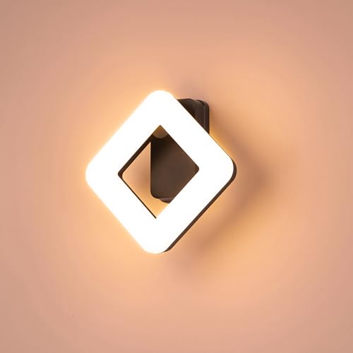 Chrasy Moderne LED Quadrat-Wandleuchte 18W 3000K Warmweiß Matt Schwarz Metall Acryl Diffusor 23.5x23.5cm Innenleuchte für Schlafzimmer, Wohnzimmer, Flur von Chrasy