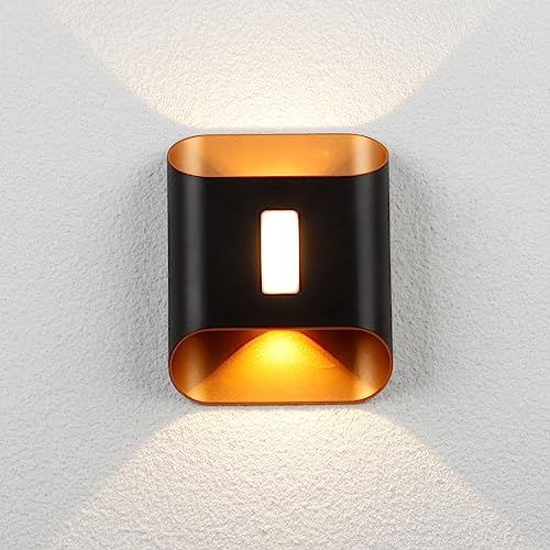 Chrasy Moderne LED Wandleuchten Aussen Innen IP65 12W Modern Wandlampe Flach und Abgerundet Warmweiß 3000k Wandleuchte Aluminium Leuchtet LED für Schlafzimmer, Wohnzimmer, Bad, Flur (Schwarz) von Chrasy