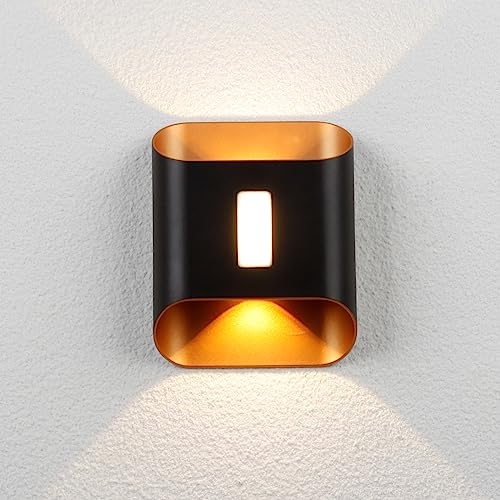 Moderne LED Wandleuchten Aussen Innen IP65 12W Modern Wandlampe Flach und Abgerundet Warmweiß 3000k Wandleuchte Aluminium Leuchtet LED für Schlafzimmer, Wohnzimmer, Bad, Flur (Schwarz) von Chrasy