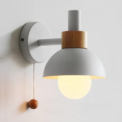 Chrasy Moderne Wandleuchten E27 Sockel Wandstrahler Retro Metall Wandleuchte Lampe mit Zugschnurschalter Weiß Wandbeleuchtung Leuchte für Schlafzimmer Wohnzimmer Dachboden Veranda Flur von Chrasy