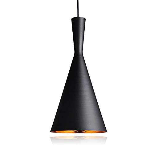 Chrasy Wohnzimmer Schlafzimmer LED Hängeleuchte Pendelleuchte Lampenschirm Modern Metall Höhenverstellbar Hängeleuchte 1x E27 max. 60W, Ø 19 cm (außen schwarz innen gold) von Chrasy