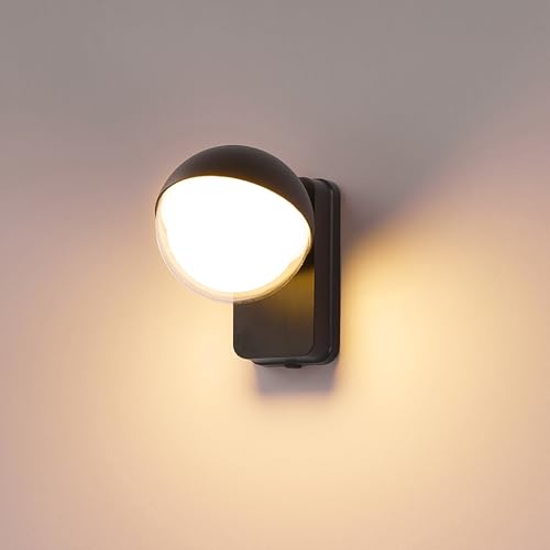 Moderne LED Halbkugel Wandleuchte IP65 18W 3000K Warmweiß Matt Schwarz Modern Design Metall mit Klarglas Innen/Außenleuchte für Eingang, Terrasse, Balkon, Flur von Chrasy