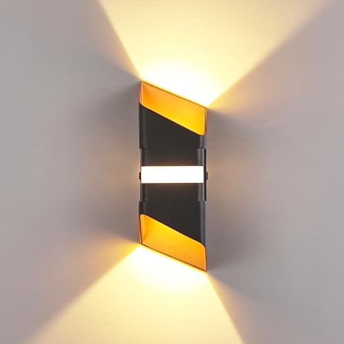 Moderne LED Wandleuchten IP65 Außen Innen/Außen 10W Moderne Wandlampe Aluminium Leuchtet LED Wandleuchte Leuchtet auf und ab Einstellbarer Lichtstrahl 3000K für Schlafzimmer, Wohnzimmer, Bad (Schwarz) von Chrasy