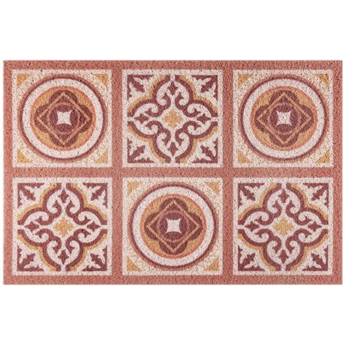 Rutschfeste Eingangsmatte Europäischer Stil Fußmatte außen Kokosnuss mit Muster Effektive Schmutzfangmatte Haustürmatte PVC-Material Schabermatten für Haustür, leicht zu reinigen - 40 x 80 cm (A) von Chrasy