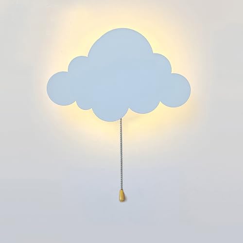 Wandleuchte LED 5W Wolke/Stern Design mit Zugschalter Schlummerlicht Warmweiß Dual Stromversorgung USB/Batterie Augenschutz Deko Lampe aus Eisen Weiß für Babyzimmer, Schlafzimmer, Spielzimmer (Stern) von Chrasy