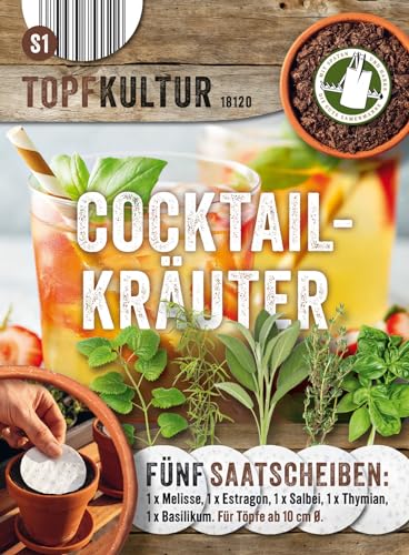 Saatscheiben Cocktail-Kräuter, 5 Stk, 8 cm Durchmesser, 10g, Anzucht Samen-Set auf der Fensterbank oder dem Balkon, Melisse, Estragon, Salbei, Thymian, Basilikum von Chrestensen