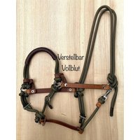 Sidepull Größe Vollblut | Cob Verstellbar Aus Seil in Oliv Mit Zopfmuster Zum Reiten, Bodenarbeit Und Führen von ChriStallHalfter