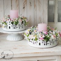 Frühlingsdeko Häuser Tablett Tischdeko Rosa Kerze Frühlingsdeko Häuser Tablett Tischdeko Rosa Kerze von ChriSueMuenster