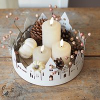 Herbstdeko Tablett Häuser Led Kerzen von ChriSueMuenster