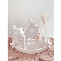 Häuser Dekoteller Mit Sternen Und Trockenblumen Häuserstadt von ChriluzaShop