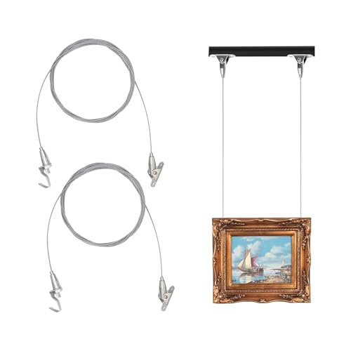 Chris.W 2er-Pack Art Gallery Deckenwandhalterung Bilder-Hängesystem Kit mit verstellbaren Haken und 2 m Edelstahldraht für robusten Rahmen Bild Foto Spiegel zum Aufhängen (180° drehbar) von Chris-Wang