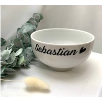 Große Müslischale Aus Porzellan Oder Bowl Mit Namen, Personalisiert Schwarzer Schrift Im Handlettering Stil von ChrisCaArt