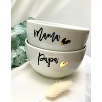 Müslischalen, Dessertschalen, Salatschalen Für Mama Und Papa Mit Namen in Schwarzer Schrift Goldenem Herz Im Handlettering Stil von ChrisCaArt