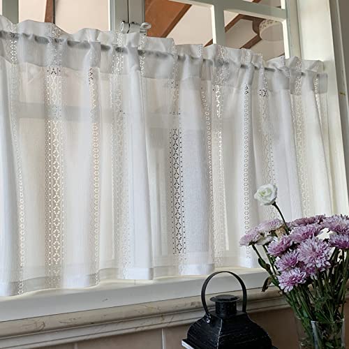 ChrisPow Küche Voile Gardine, Transparenter Scheibengardine Durchstangenzug Landhausstil Fenstervorhang Privatsphäre Bistrogardinen für Balkon Wohnzimmer Schlafzimmer, 1 Stück-Weiß-140x60cm(55x24in) von ChrisPow