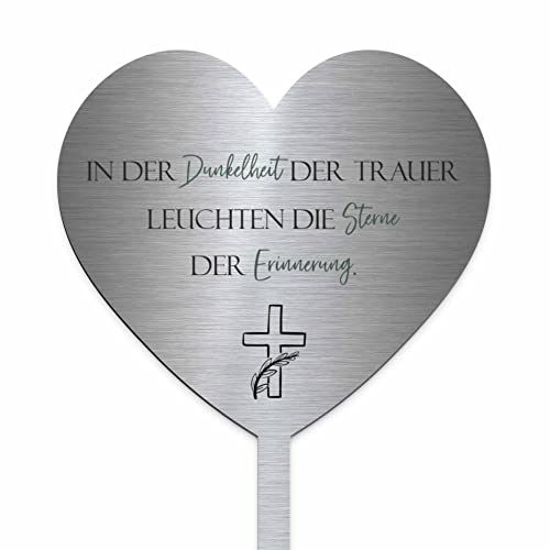 Edelstahl Grabstecker - Blumenstecker Herz Form | Personalisierte Grabdekoration Grabschmuck wetterfest | persönliche Friedhof Grab Deko | Grabherzen Herzstecker |Trauer Geschenk (Festes Design) von Chrisck Design