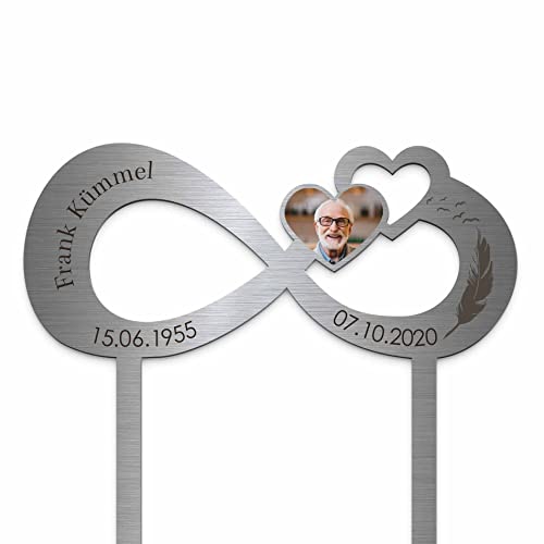 Edelstahl Grabstecker - Blumenstecker Infinity | Personalisierte Grabdekoration Grabschmuck wetterfest | persönliche Friedhof Grab Deko | Unendlichkeitszeichen | Trauer Geschenk (Personalisierbar) von Chrisck Design