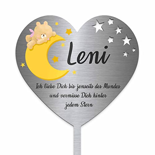 Edelstahl Grabstecker - Blumenstecker | Personalisiertes Sternenkind Andenken - Sternenkinder Grabschmuck Herz wetterfest | persönliche Kindergrab Deko - Grabherzen mit Spruch (Personalisierbar) von Chrisck Design