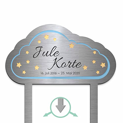 Edelstahl Grabstecker - Blumenstecker Wolke mit Sternen | Personalisiertes Sternenkind Andenken - Sternenkinder Grabschmuck wetterfest | persönliche Friedhof Grab Kindergrab Deko (Personalisierbar) von Chrisck Design