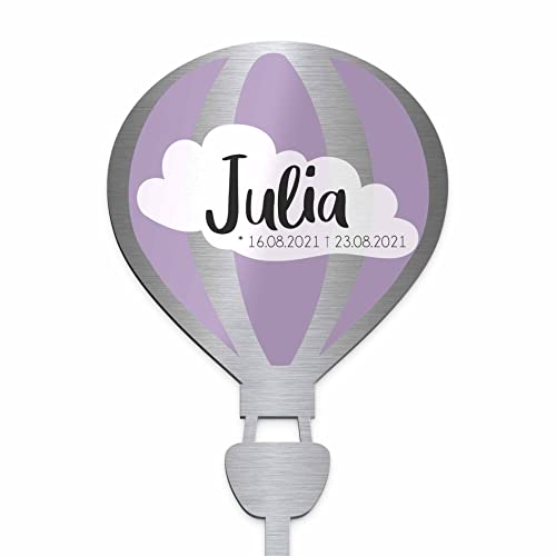 Edelstahl Grabstecker - Blumenstecker als Luftballon | Personalisiertes Sternenkind Andenken - Sternenkinder Grabschmuck wetterfest | persönliche Friedhof Grab Kindergrab Deko (Personalisierbar) von Chrisck Design