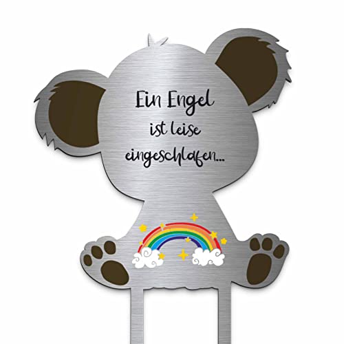 Edelstahl Grabstecker - Blumenstecker als Teddy Bär | Personalisiertes Sternenkind Andenken - Sternenkinder Grabschmuck wetterfest | persönliche Friedhof Grab Kindergrab Dekoration (Festes Design) von Chrisck Design