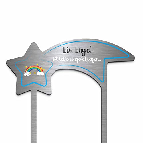 Edelstahl Grabstecker Stern - Blumenstecker Sternschnuppe | Personalisiertes Sternenkind Andenken - Sternenkinder Grabschmuck wetterfest | persönliche Friedhof Grab Kindergrab Deko (Festes Design) von Chrisck Design