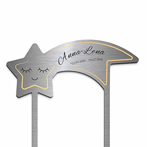 Edelstahl Grabstecker Stern - Blumenstecker Sternschnuppe | Personalisiertes Sternenkind Andenken - Sternenkinder Grabschmuck wetterfest | persönliche Friedhof Grab Kindergrab Deko (Personalisierbar) von Chrisck Design