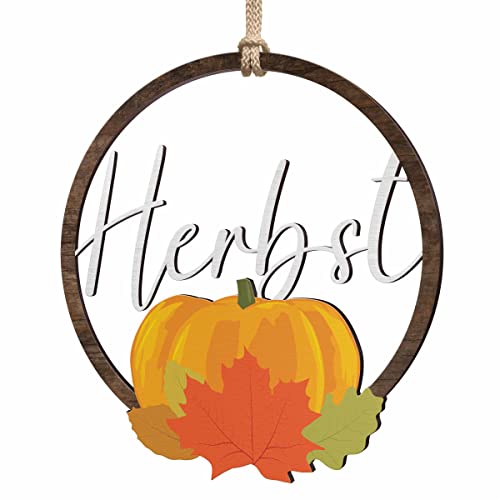 Holz Türkranz Herbst außen & innen - Holzkranz Haustür Tür Fenster - tolle Herbstdeko zum Aufhängen - Herbstliche Dekokränze Willkommen Schild - Herbsttürkränze Kürbis Deko Kranz (Festes Design) von CHRISCK design