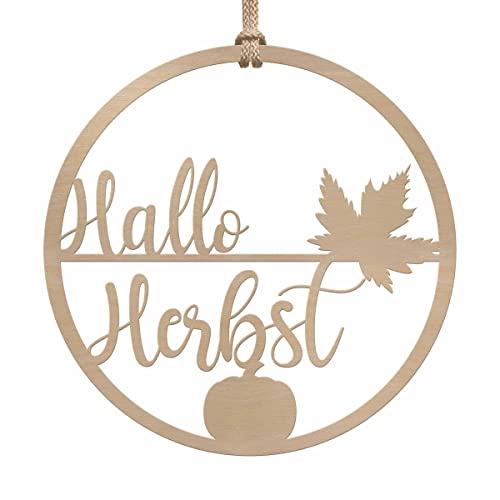 Holz Türkranz Herbst außen & innen - Holzkranz Haustür Tür Fenster - tolle Herbstdeko zum Aufhängen - Herbstliche Dekokränze Willkommen Schriftzug - Herbsttürkränze Deko Kranz (Festes Design) von Chrisck Design