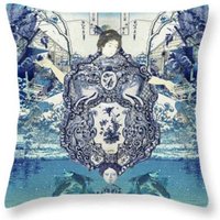 Chinoiserie Kissen, Blau Und Weiß Haltbar Stoff, Geisha Mädchen Werfen Kissen 16 X 16, 18 Oder 20 X 14 In von ChrissyInkDesigns
