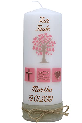 Cerziies® Taufkerze Martha Junge oder Mädchen mit Name und Datum, individuell und handverziert 1293, Größe:ca. 20x7 cm von Christ-Kerzen