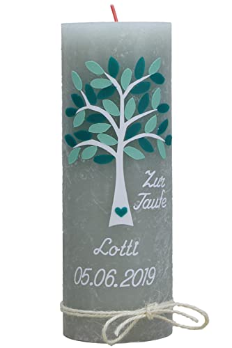 Christ-Kerzen Taufkerze Lotti Junge oder Mädchen mit Name und Datum, individuell und handverziert 1307, Variante:Glasteelichteinsatz von Christ-Kerzen