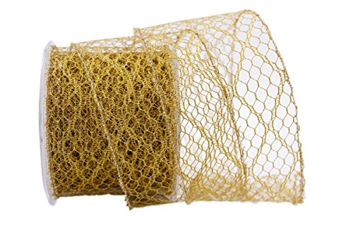 Christa-Bänder Gitterband Fence Gold mit Draht 70mm von Christa-Bänder