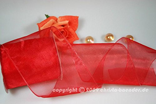 Christa-Bänder Organzaband Organza 100mm Rot mit Draht von Christa-Bänder