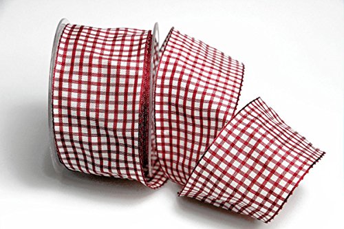 Christa-Bänder Karoband Landhauskaro bordeaux 65mm mit Draht von Christa-Bänder