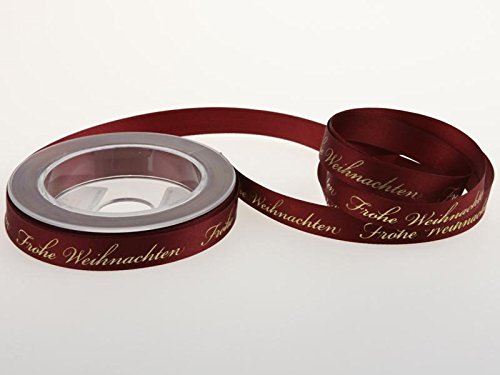 Christa-Bänder Weihnachtsband Frohe Weihnachten Bordeaux 15 mm ohne Draht von Christa-Bänder