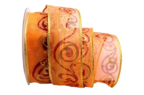Christa-Bänder Weihnachtsband Nostalgie Orange mit Draht 40mm von Christa-Bänder