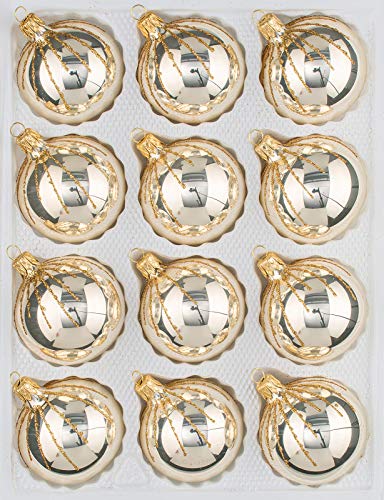 12 TLG. Glas-Weihnachtskugeln Set in 'Chrom Champagner Gold' Regen - Christbaumkugeln - Weihnachtsschmuck-Christbaumschmuck von Buosha