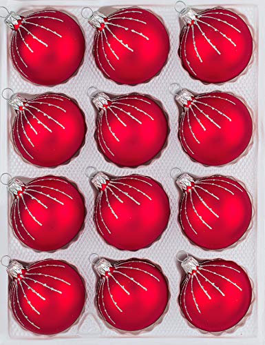12 TLG. Glas-Weihnachtskugeln Set in Classic Rot Silber Regen - Christbaumkugeln - Weihnachtsschmuck-Christbaumschmuck von Christbaumkugeln-24.de